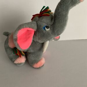 Vintage Bailey's Toy Elephant Stuffed Animal Gray Pink Plastic Eyes Yarn‎ Small